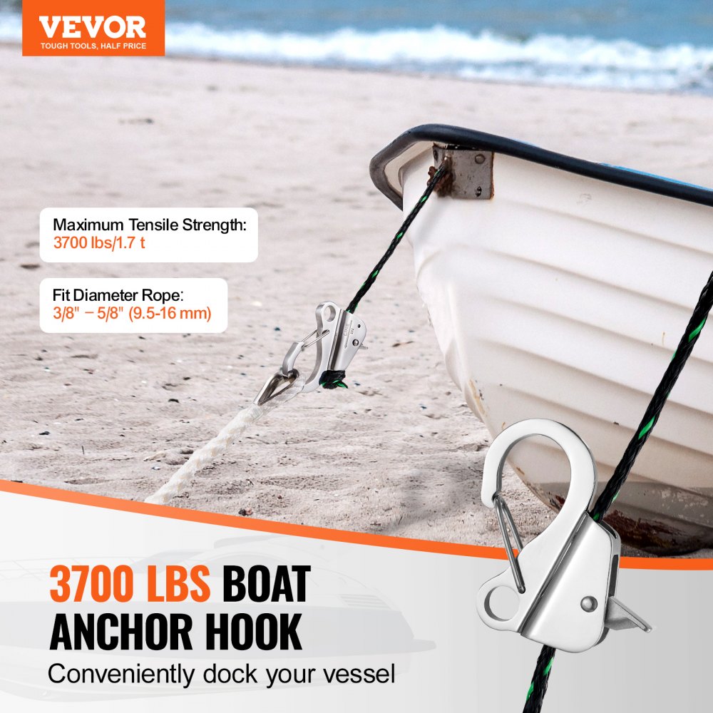 AMITOOLS Boat Anchor Hook, 304 Stainless Steel Slide Anchor, Knotless Anchor System with Quick Release, Boat Anchor Hook Clips for 3/8