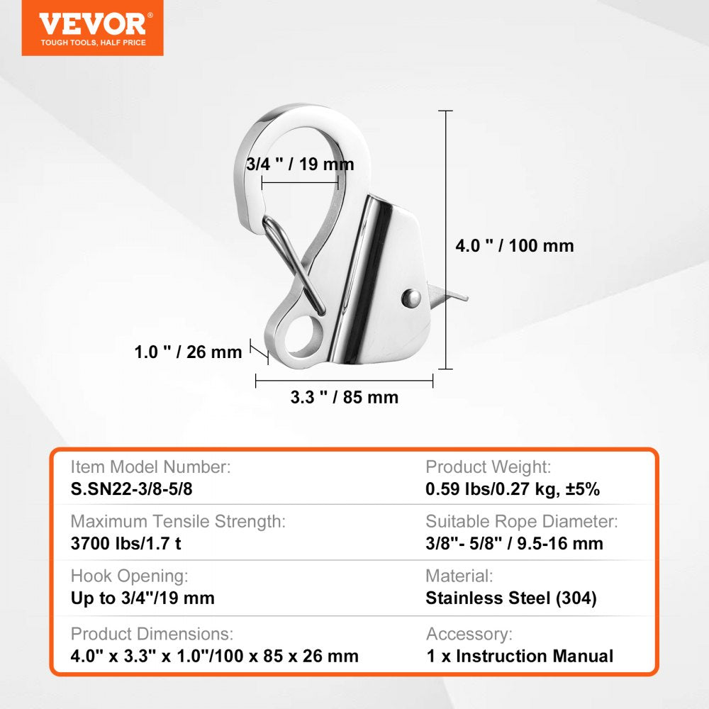 AMITOOLS Boat Anchor Hook, 304 Stainless Steel Slide Anchor, Knotless Anchor System with Quick Release, Boat Anchor Hook Clips for 3/8