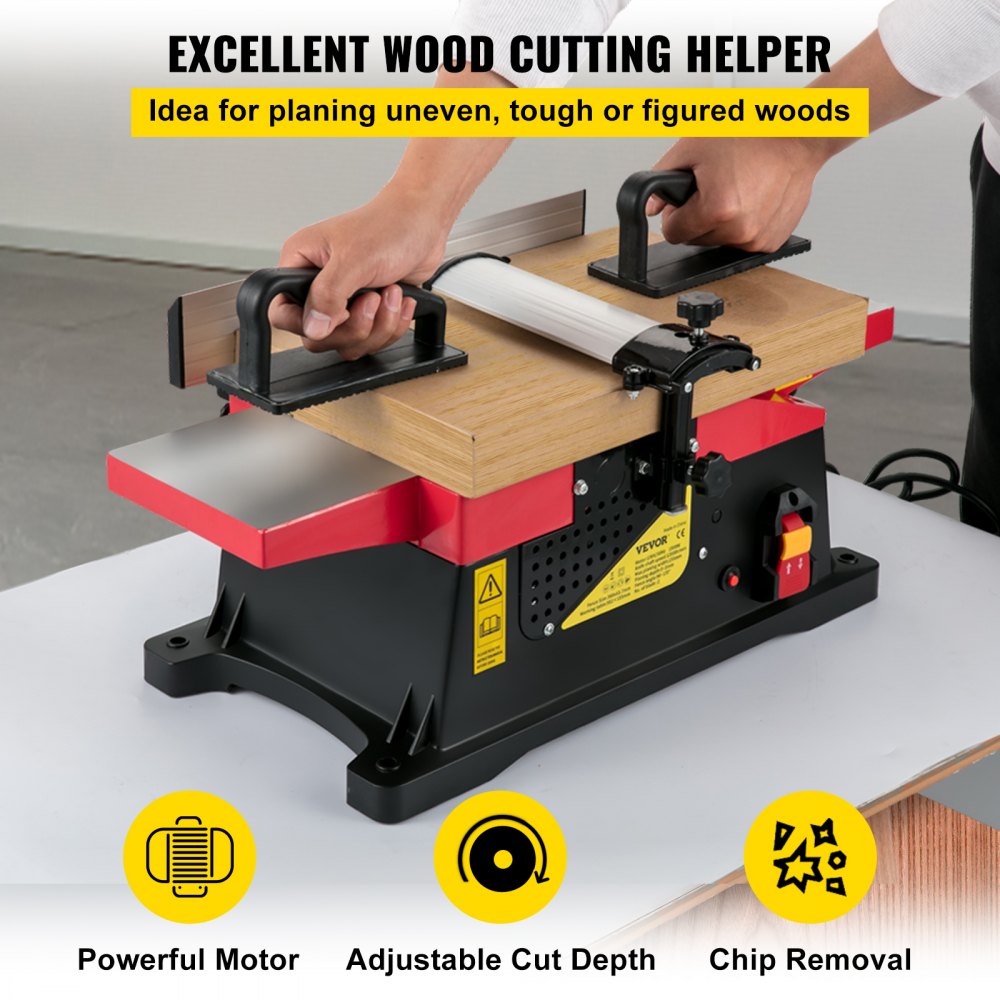 AMITOOLS Woodworking Benchtop Jointers 6inch with 1650W Motor,Heavy Duty Benchtop Planer Precise Cutterhead 2000rpm ,2 Push Blocks Fence Depth Scale,Large Aluminum Work Table for Woodworking