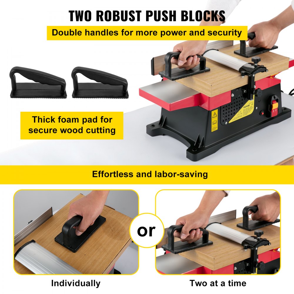 AMITOOLS Woodworking Benchtop Jointers 6inch with 1650W Motor,Heavy Duty Benchtop Planer Precise Cutterhead 2000rpm ,2 Push Blocks Fence Depth Scale,Large Aluminum Work Table for Woodworking