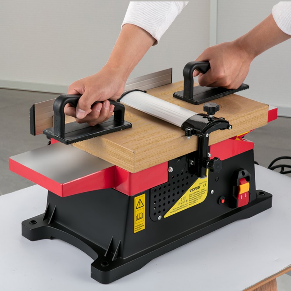 AMITOOLS Woodworking Benchtop Jointers 6inch with 1650W Motor,Heavy Duty Benchtop Planer Precise Cutterhead 2000rpm ,2 Push Blocks Fence Depth Scale,Large Aluminum Work Table for Woodworking