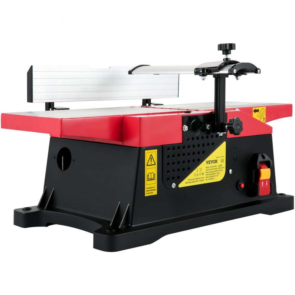 AMITOOLS Woodworking Benchtop Jointers 6inch with 1650W Motor,Heavy Duty Benchtop Planer Precise Cutterhead 2000rpm ,2 Push Blocks Fence Depth Scale,Large Aluminum Work Table for Woodworking