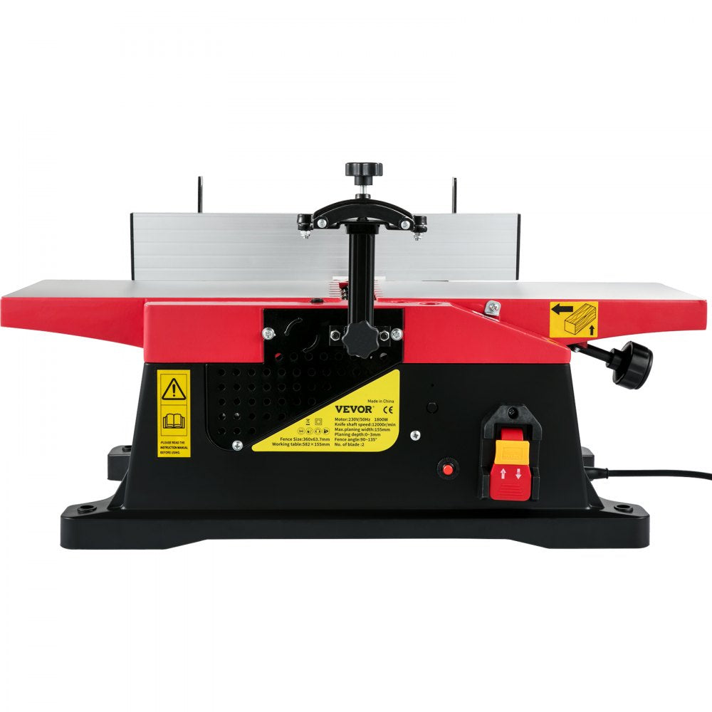 AMITOOLS Woodworking Benchtop Jointers 6inch with 1650W Motor,Heavy Duty Benchtop Planer Precise Cutterhead 2000rpm ,2 Push Blocks Fence Depth Scale,Large Aluminum Work Table for Woodworking