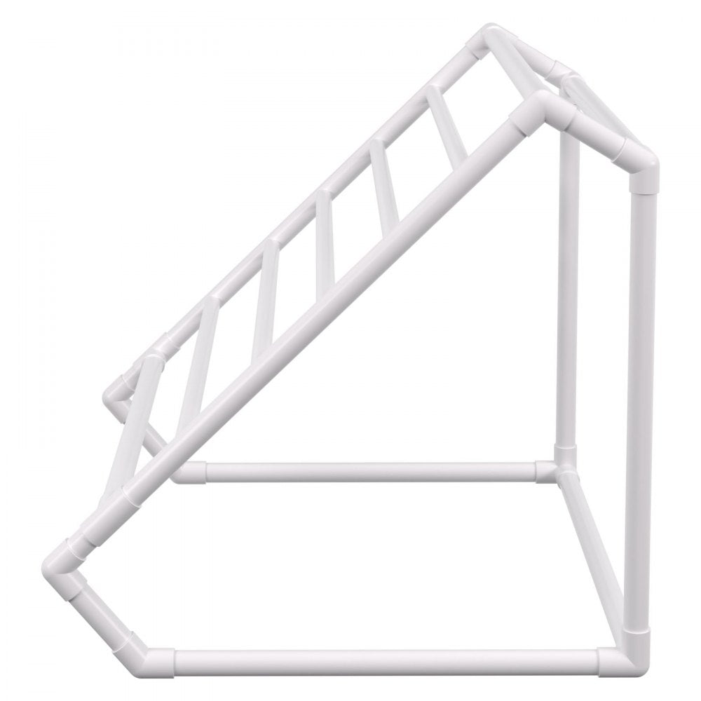 AMITOOLS Pool Towel Rack, 8 Bar, White, Freestanding Outdoor PVC Triangular Poolside Storage Organizer, Include 8 Towel Clips, Mesh Bag, Hook, Also Stores Floats and Paddles, for Beach, Swimming Pool