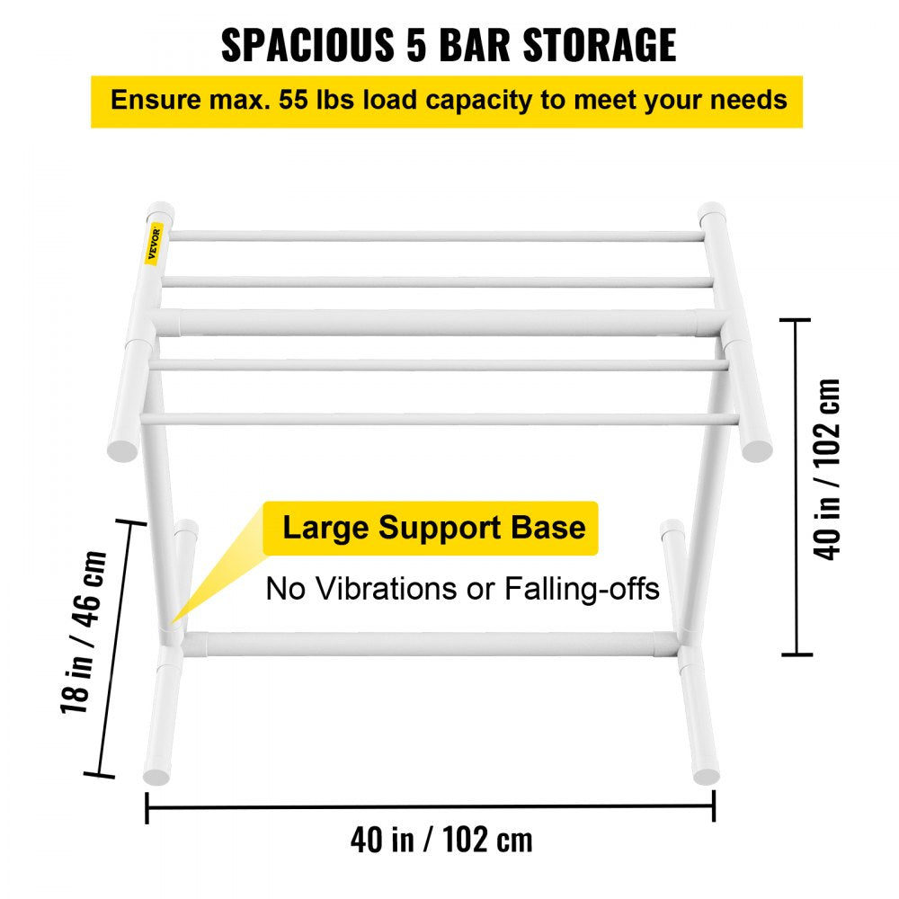 AMITOOLS Pool Towel Rack, 5 Bar, White, Freestanding Outdoor PVC T-Shape Poolside Storage Organizer, Include 8 Towel Clips, Mesh Bag, Hook, Also Stores Floats and Paddles, for Beach, Swimming Pool, Home