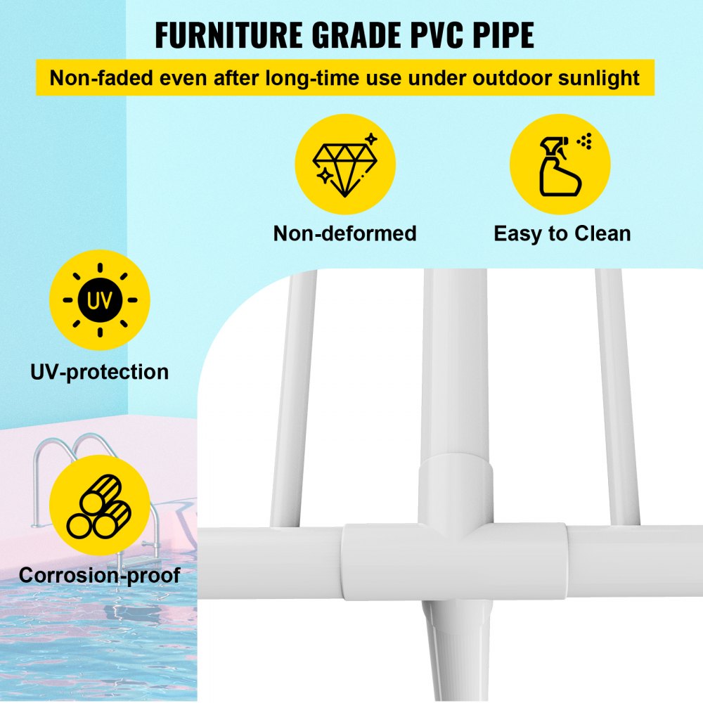 AMITOOLS Pool Towel Rack, 5 Bar, White, Freestanding Outdoor PVC T-Shape Poolside Storage Organizer, Include 8 Towel Clips, Mesh Bag, Hook, Also Stores Floats and Paddles, for Beach, Swimming Pool, Home