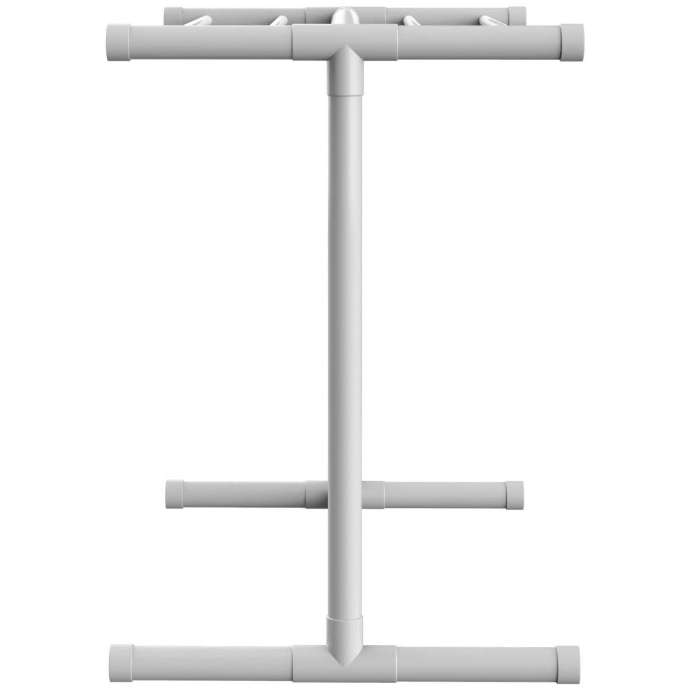 AMITOOLS Pool Towel Rack, 5 Bar, White, Freestanding Outdoor PVC T-Shape Poolside Storage Organizer, Include 8 Towel Clips, Mesh Bag, Hook, Also Stores Floats and Paddles, for Beach, Swimming Pool, Home