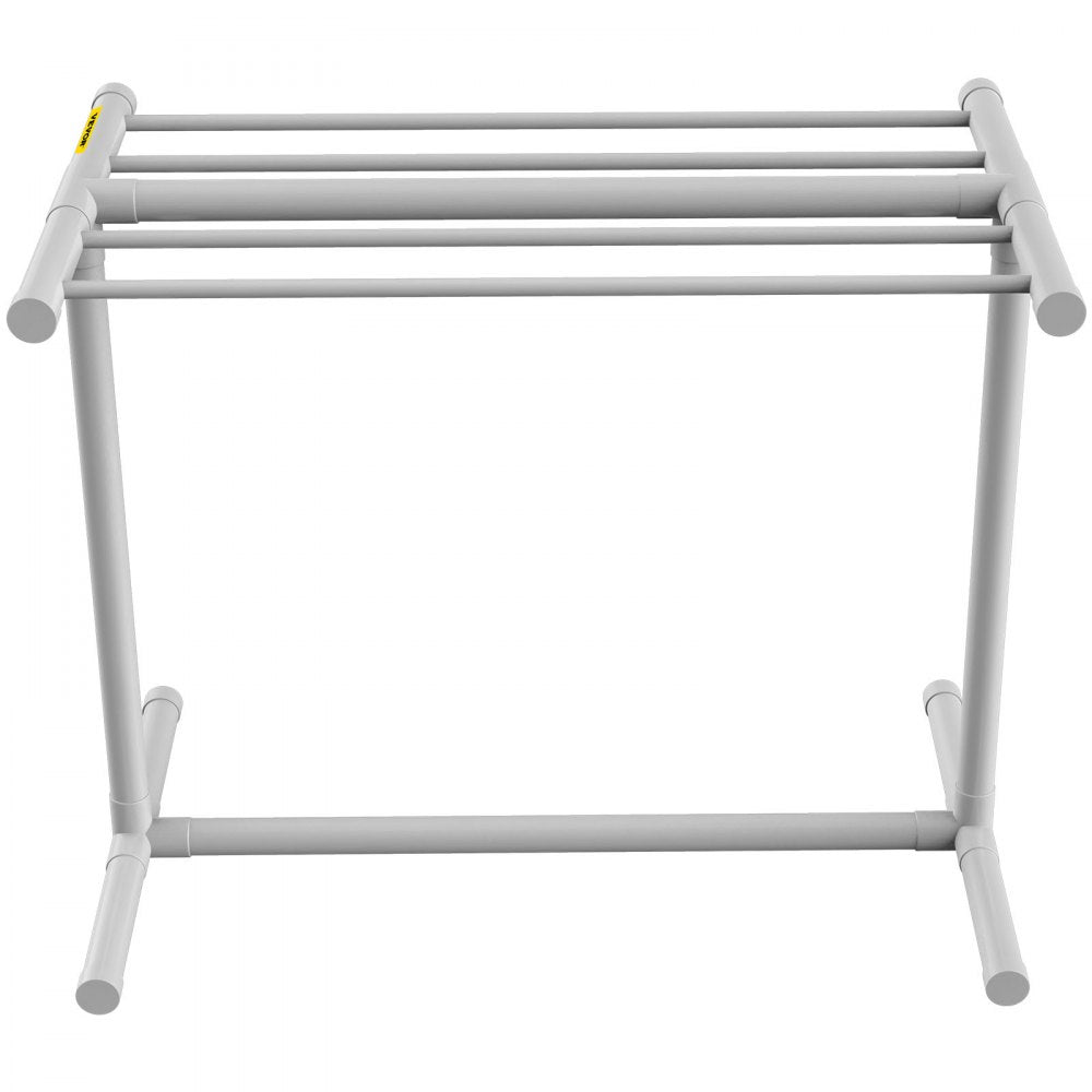 AMITOOLS Pool Towel Rack, 5 Bar, White, Freestanding Outdoor PVC T-Shape Poolside Storage Organizer, Include 8 Towel Clips, Mesh Bag, Hook, Also Stores Floats and Paddles, for Beach, Swimming Pool, Home