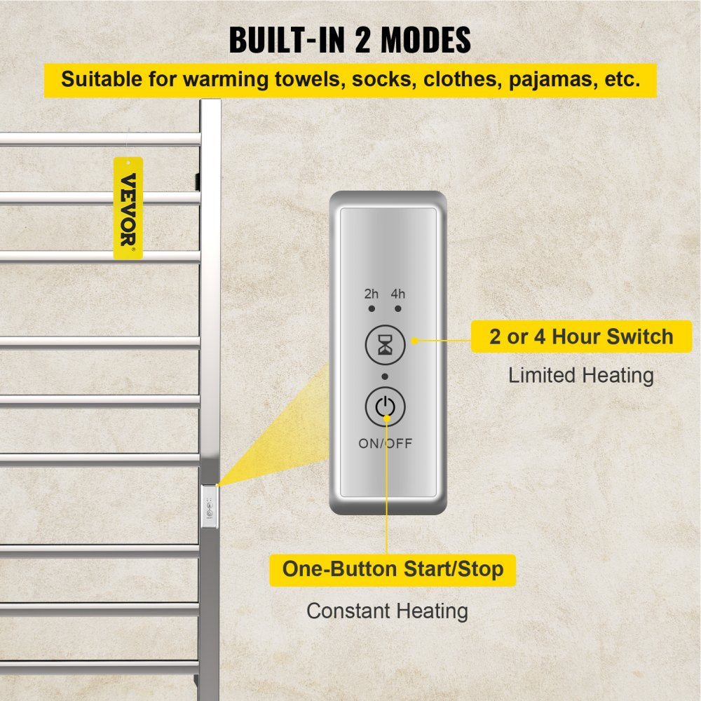 AMITOOLS Heated Towel Rack, 10 Bars Design, Mirror Polished Stainless Steel Electric Towel Warmer with Built-in Timer, Wall-Mounted for Bathroom, Plug-in/Hardwired Tested to UL Standards