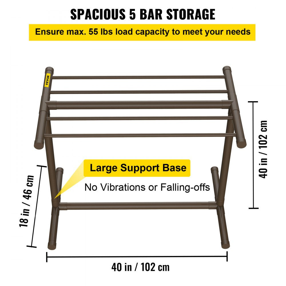 AMITOOLS Pool Towel Rack, 5 Bar, Brown, Freestanding Outdoor PVC T-Shape Poolside Storage Organizer, Include 8 Towel Clips, Mesh Bag, Hook, Also Stores Floats and Paddles, for Beach, Swimming Pool, Home