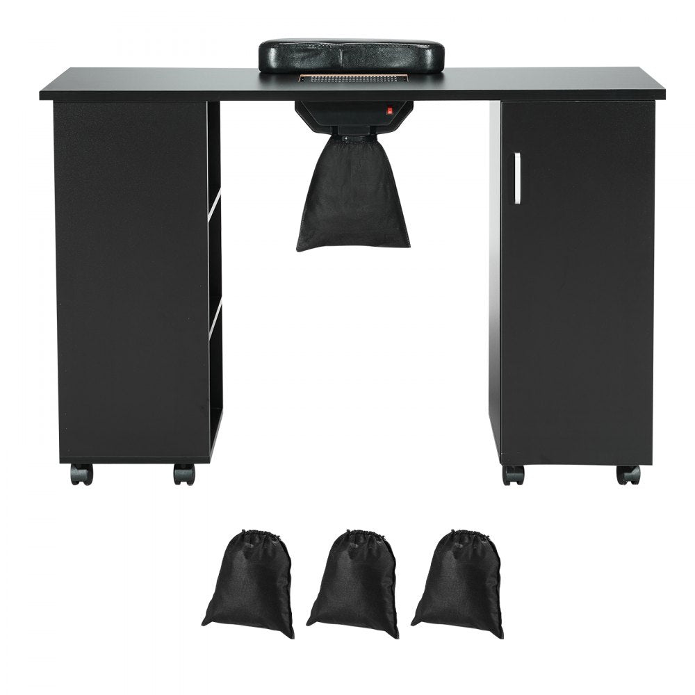 AMITOOLS Manicure Table, Nail Table Station with Electric Dust Collector, Moveable Nail Tech Desk with 8 Wheels (4 Lockable), 3 Dust Bag & Wrist Rest, MDF Nail Art Workstation for Spa Beauty Salon, Black