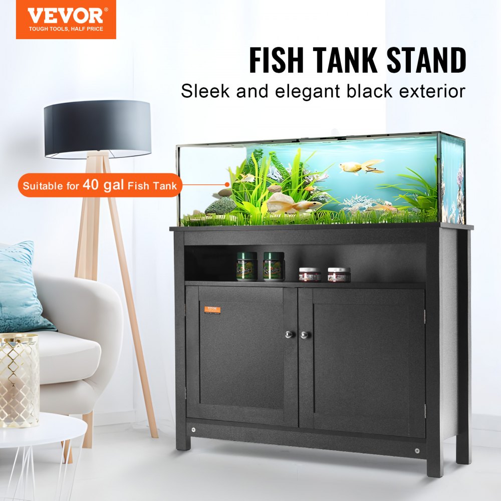 AMITOOLS Aquarium Stand, 40 Gallon Fish Tank Stand, 36.5 x 15.7 x 30 in MDF Turtle Tank Stand, 335 lbs Load Capacity, Reptile Tank Stand with Storage, Cabinet and Hardware Kit, Black