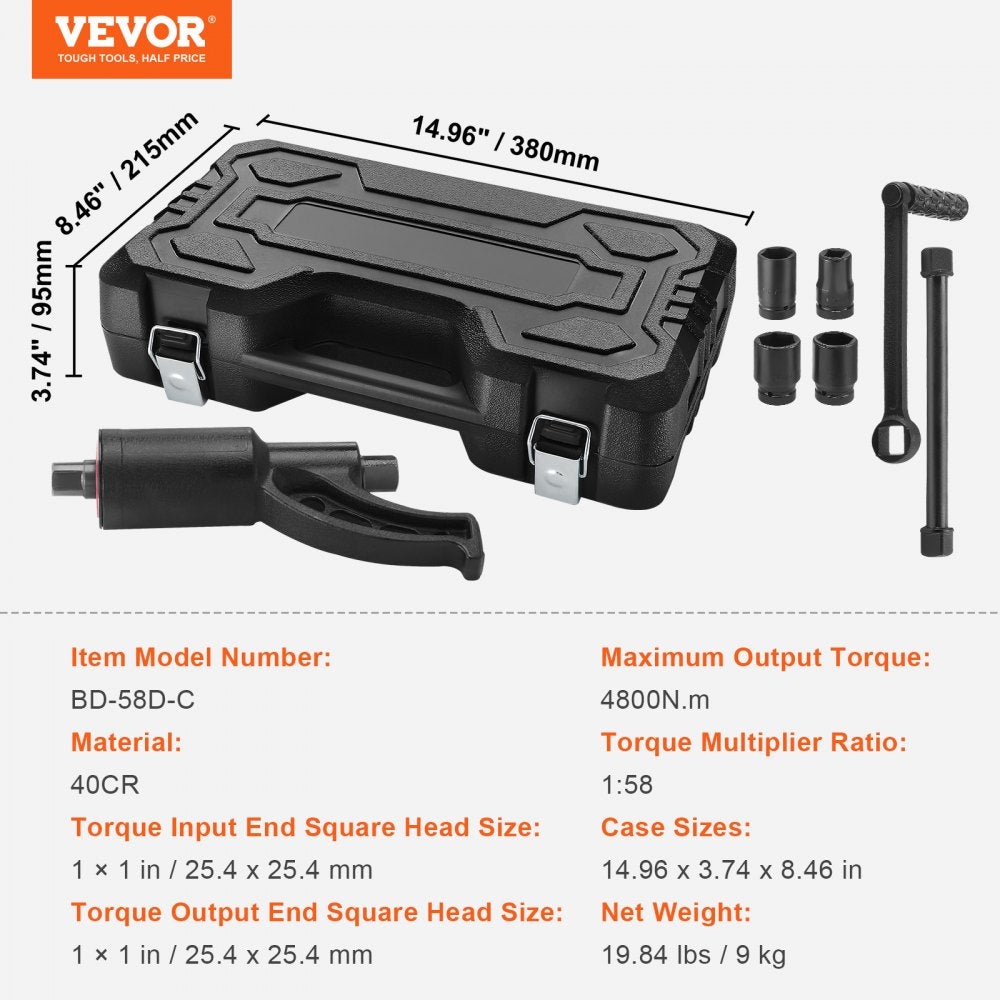 AMITOOLS Torque Multiplier, Heavy Duty Torque Multiplier Wrench Set, 1 Inch Drive Lug Nut Wrench Torque Multiplier, 1:58 4800N.m Lug Nut Remover, with 4 Sockets and Storage Case for Truck Trailer RV