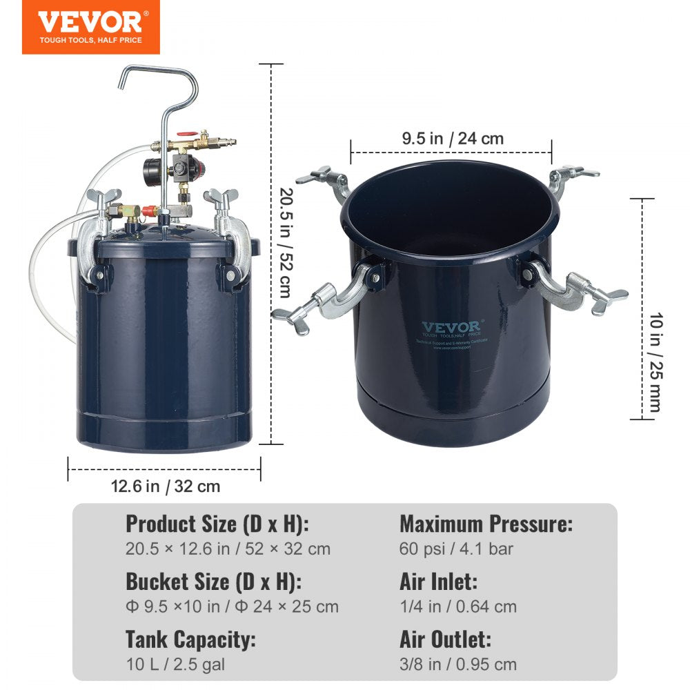 AMITOOLS Spray Paint Pressure Pot Tank, 10L/2.5gal Air Paint Pressure Pot, 1.5mm+4mm Two Nozzles Two Spray Paint Guns, 60PSI Max, for Industry Home Decor Architecture Construction Automotive Painting