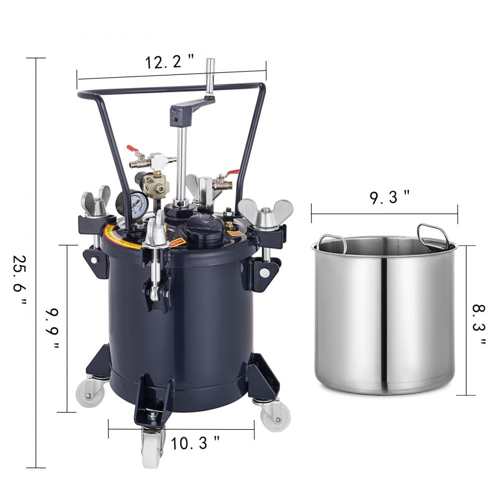 AMITOOLS Pressure Pot 2.5 Gallon 10 Liters Spray Paint Pressure Pot Tank with Manual Mixing Agitator Paint Tank