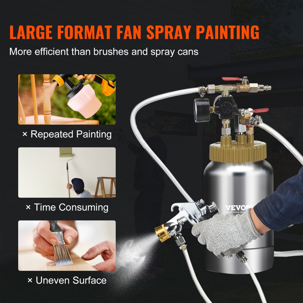 AMITOOLS 2L/0.5gal Spray Paint Pressure Pot Tank, Lightweight Air Paint Pressure Pot, 1.8mm Nozzle Spray Paint Gun 3m Hoses for Home Decoration Architecture Construction Automotive Painting, 45PSI Max