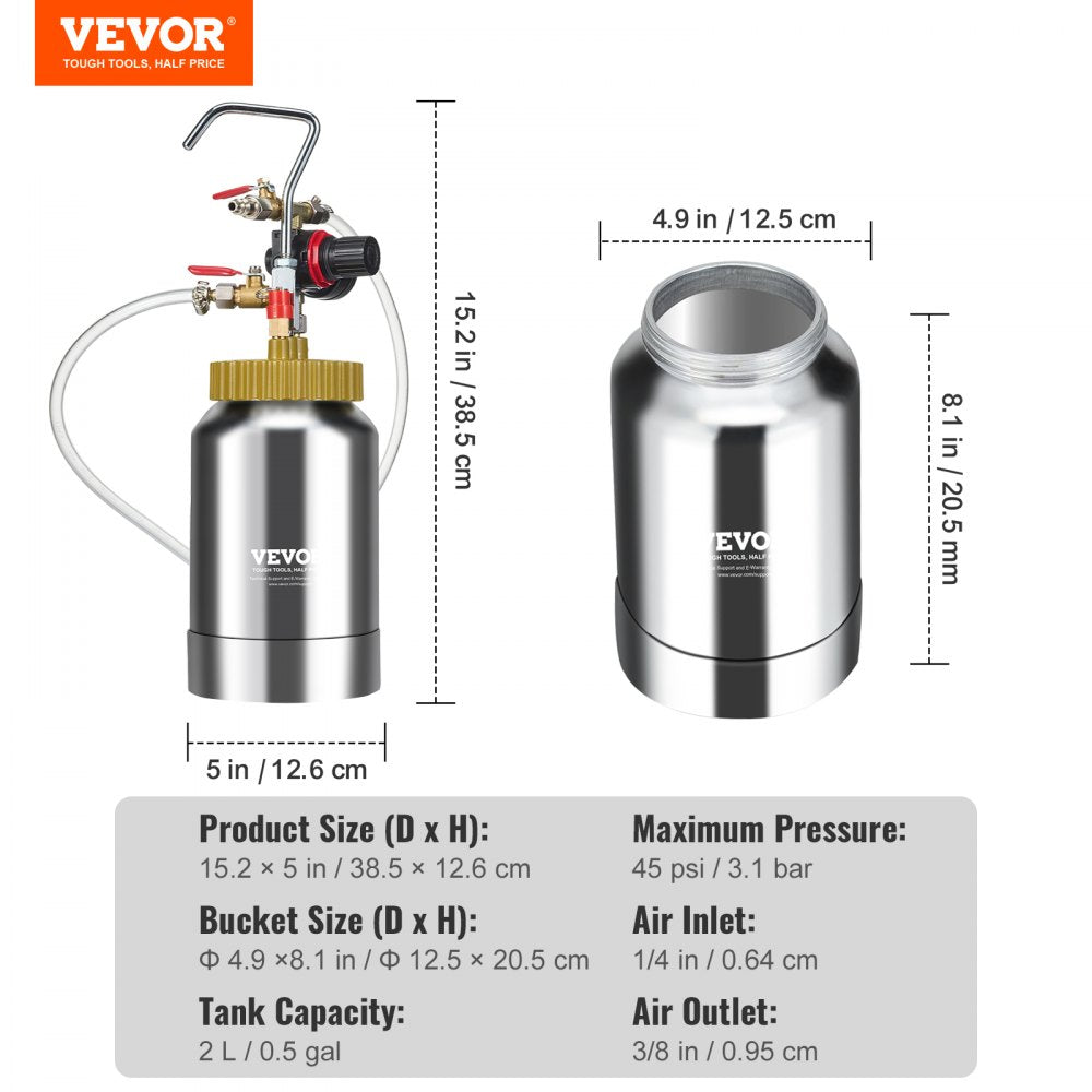 AMITOOLS 2L/0.5gal Spray Paint Pressure Pot Tank, Lightweight Air Paint Pressure Pot, 1.8mm Nozzle Spray Paint Gun 3m Hoses for Home Decoration Architecture Construction Automotive Painting, 45PSI Max