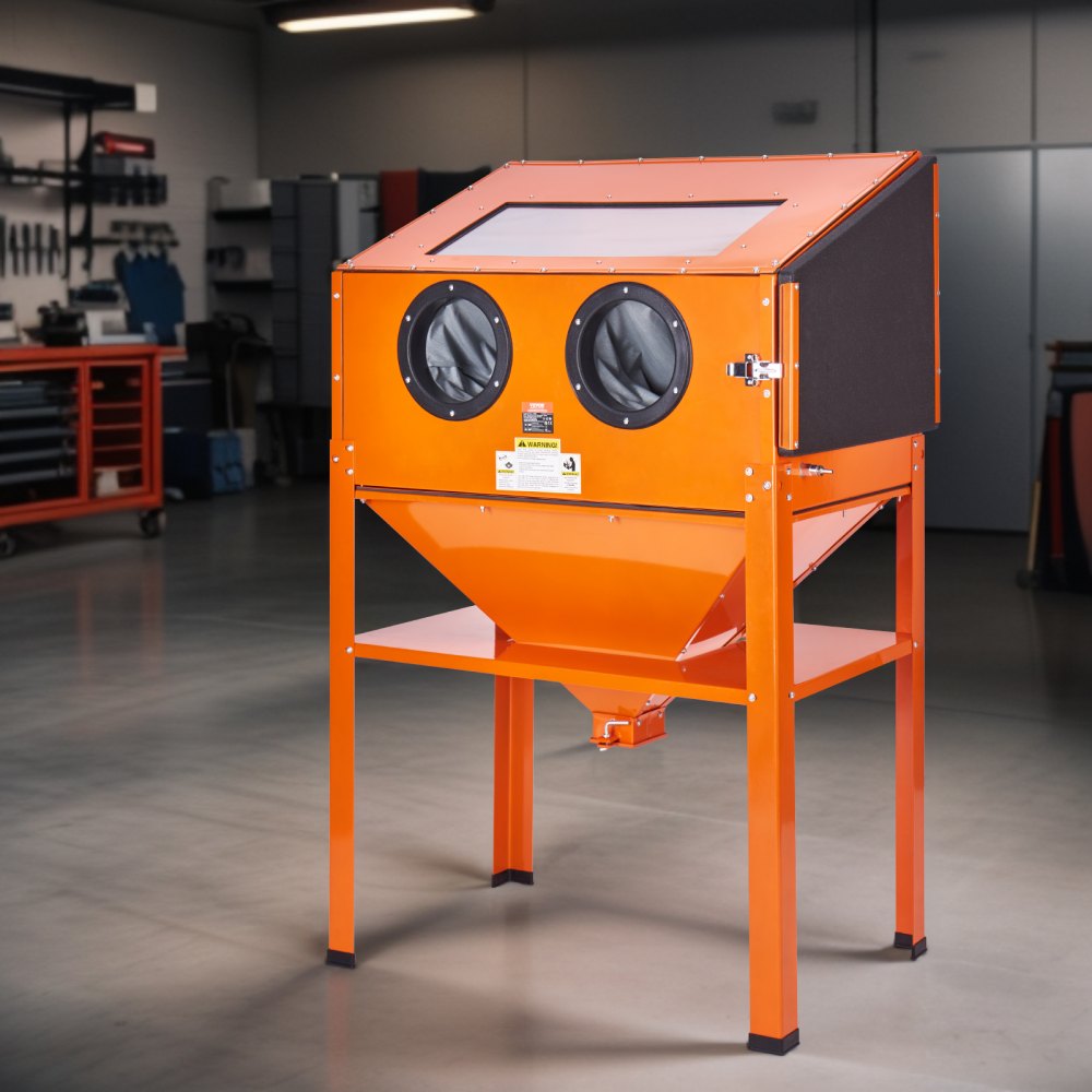 AMITOOLS 60 Gallon Sandblasting Cabinet, 40-120PSI Sand Blasting Cabinet with Stand, Heavy Duty Steel Sand Blaster with Blasting Gun & 4 Ceramic Nozzles for Paint, Stain, Rust Removal