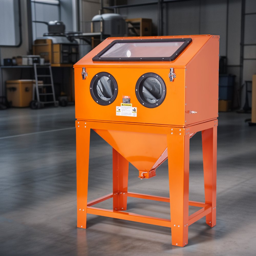 AMITOOLS 90 Gallon Sandblasting Cabinet with 1.8 Gallon Dust Collection System, 40-120PSI Sand Blasting Cabinet with Stand, Heavy Duty Sand Blaster with Blasting Gun & 4 Nozzles for Paint, Rust Removal