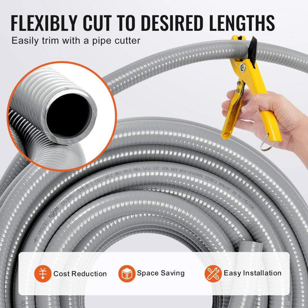 AMITOOLS 1/2-Inch Flexible Electrical Conduit, 100 ft, PVC Liquid-Tight Conduit Non-Metallic with 5 Straight and 5 90-Degree Conduit Connector Fittings, for Air Conditioning Motor Controller Pump, IP65