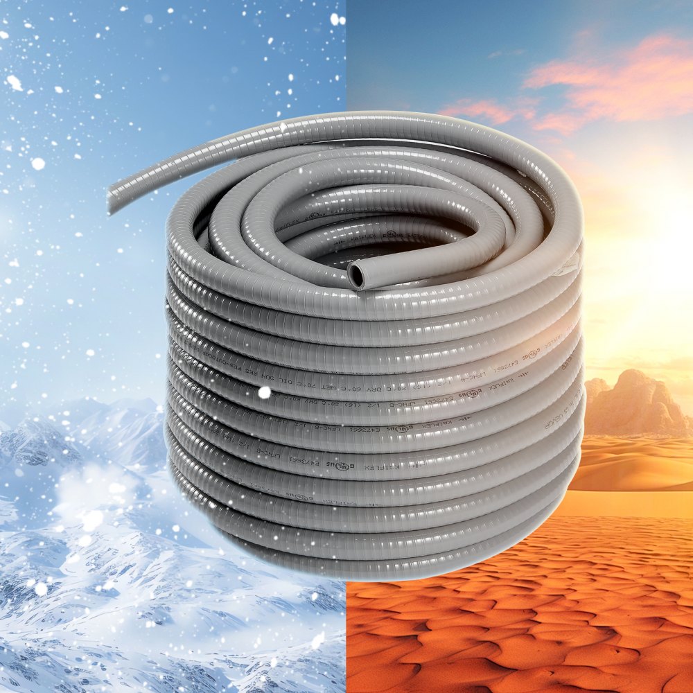 AMITOOLS 1/2-Inch Flexible Electrical Conduit, 100 ft, PVC Liquid-Tight Conduit Non-Metallic with 5 Straight and 5 90-Degree Conduit Connector Fittings, for Air Conditioning Motor Controller Pump, IP65