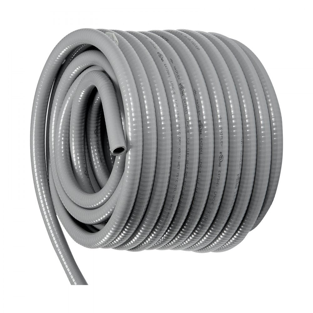 AMITOOLS 1/2-Inch Flexible Electrical Conduit, 100 ft, PVC Liquid-Tight Conduit Non-Metallic with 5 Straight and 5 90-Degree Conduit Connector Fittings, for Air Conditioning Motor Controller Pump, IP65