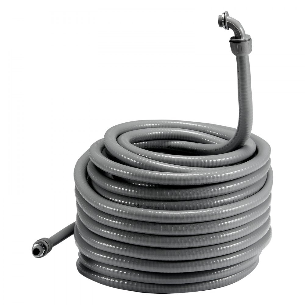 AMITOOLS 1/2-Inch Flexible Electrical Conduit, 100 ft, PVC Liquid-Tight Conduit Non-Metallic with 5 Straight and 5 90-Degree Conduit Connector Fittings, for Air Conditioning Motor Controller Pump, IP65