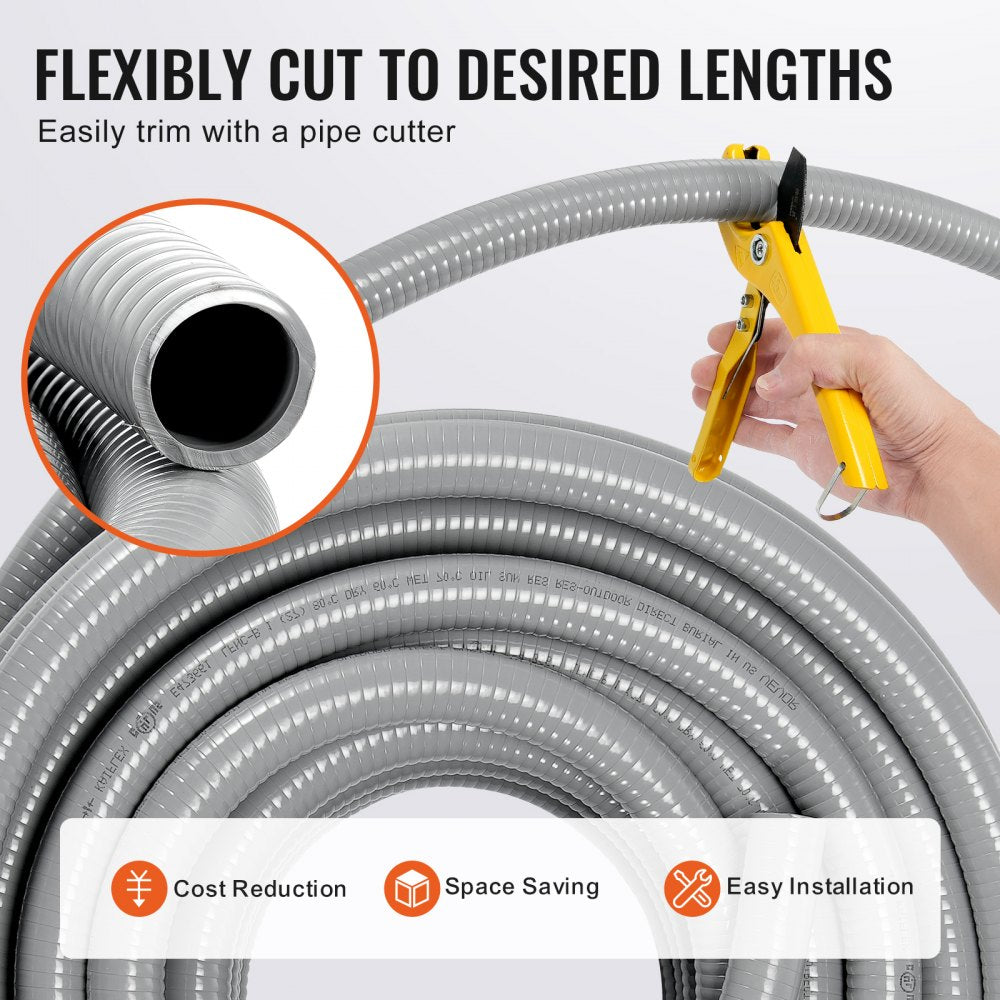 AMITOOLS 1-Inch Flexible Electrical Conduit, 100 ft, PVC Liquid-Tight Conduit Non-Metallic with 5 Straight and 5 90-Degree Conduit Connector Fittings, for Air Conditioning Motor Controller Pump, IP65