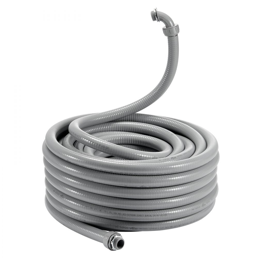 AMITOOLS 1-Inch Flexible Electrical Conduit, 100 ft, PVC Liquid-Tight Conduit Non-Metallic with 5 Straight and 5 90-Degree Conduit Connector Fittings, for Air Conditioning Motor Controller Pump, IP65