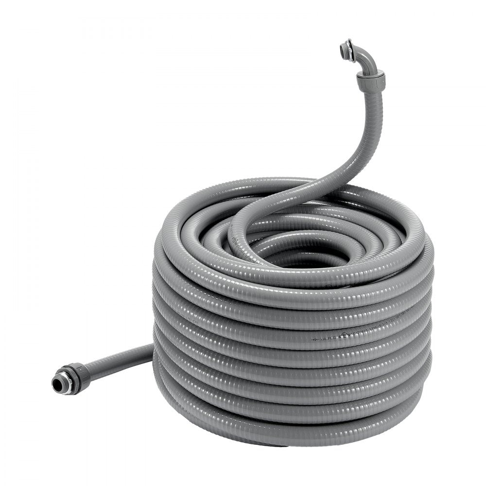 AMITOOLS 3/4-Inch Flexible Electrical Conduit, 100 ft, PVC Liquid-Tight Conduit Non-Metallic with 5 Straight and 5 90-Degree Conduit Connector Fittings, for Air Conditioning Motor Controller Pump, IP65