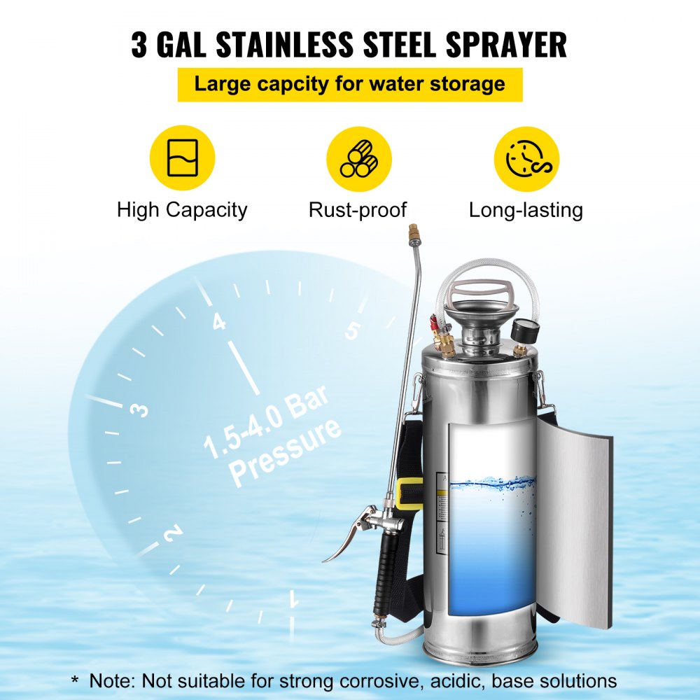 AMITOOLS 3Gal Stainless Steel Sprayer, Set with 20