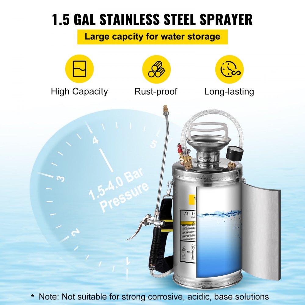 AMITOOLS 1.5Gal Stainless Steel Sprayer, Set with 16