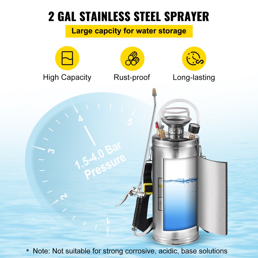 AMITOOLS 2Gal Stainless Steel Sprayer, Set with 20