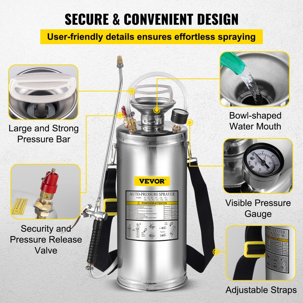 AMITOOLS 2Gal Stainless Steel Sprayer, Set with 20