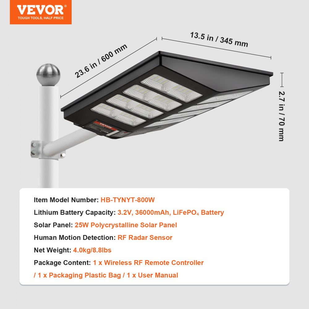 AMITOOLS 800W Solar Street Light, 1400LM, LED Solar Flood Lights Outdoor with RF Remote Control, IP66 Waterproof Security Solar Powered Motion Sensor Lamp for Garden Yard Home Path Garage Parking Lot