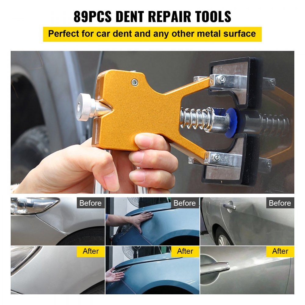 AMITOOLS Dent Removal Tool, 98 Pcs Paintless Dent Repair Tools, Led Baffle Board Car Dent Repair Kit, Glue Puller Tabs Dent Puller Kit for Auto Dent Removal, Minor Dents, Door Dings and Hail Damage