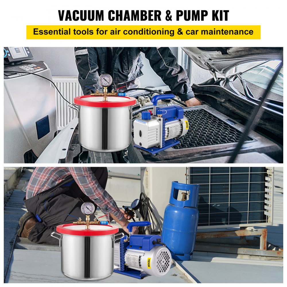 AMITOOLS 1.5 Gallon Vacuum Degassing Chamber Kit Stainless Steel Degassing Chamber 5.7L Vacuum Chamber Kit with 2.5 CFM Vacuum Pump - Not for Wood Stabilizing