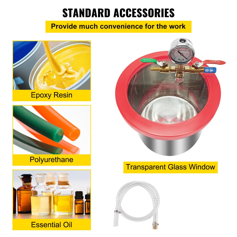 AMITOOLS 1.5 Gallon Vacuum Degassing Chamber Kit Stainless Steel Degassing Chamber 5.7L Vacuum Chamber Kit with 2.5 CFM Vacuum Pump - Not for Wood Stabilizing