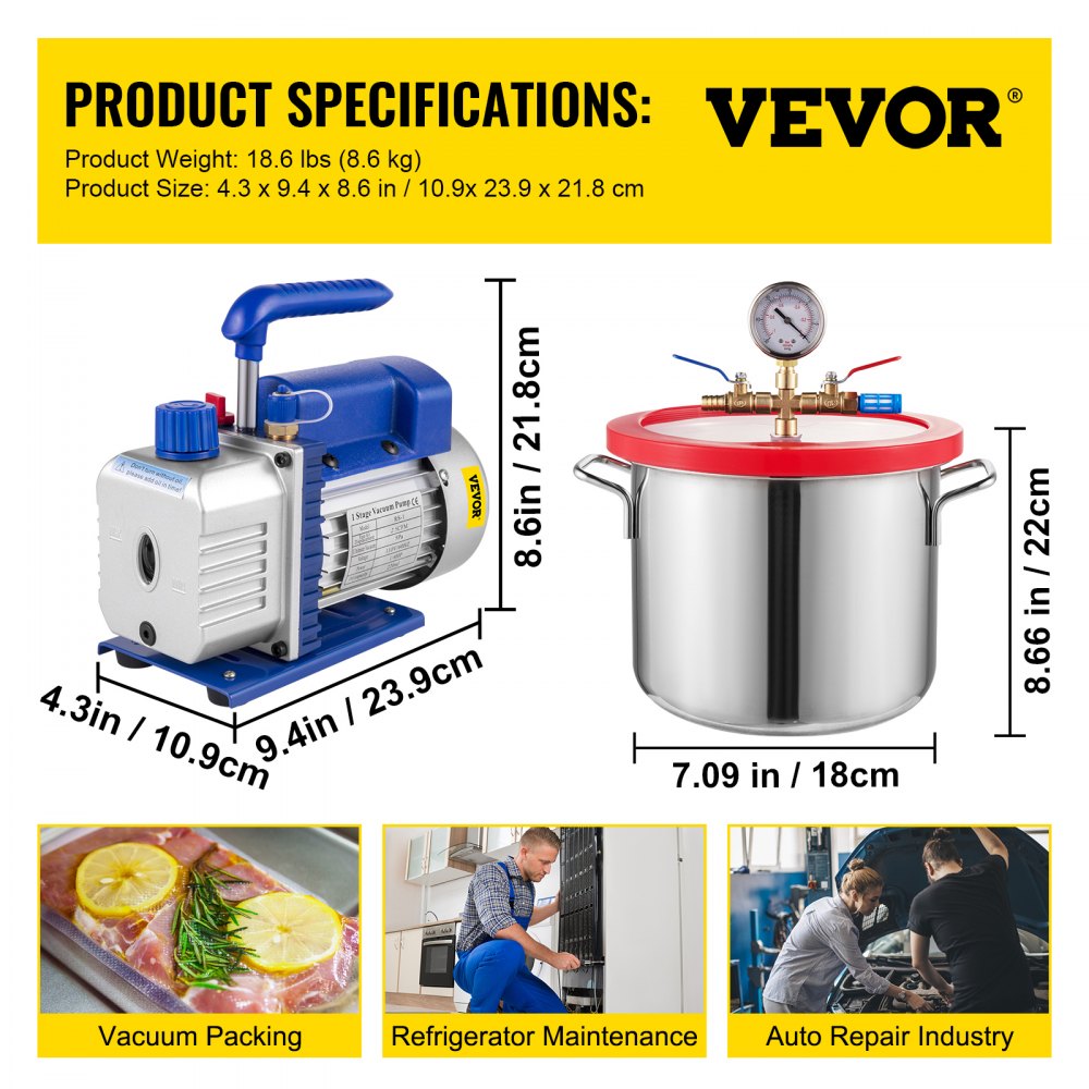 AMITOOLS 1.5 Gallon Vacuum Degassing Chamber Kit Stainless Steel Degassing Chamber 5.7L Vacuum Chamber Kit with 2.5 CFM Vacuum Pump - Not for Wood Stabilizing