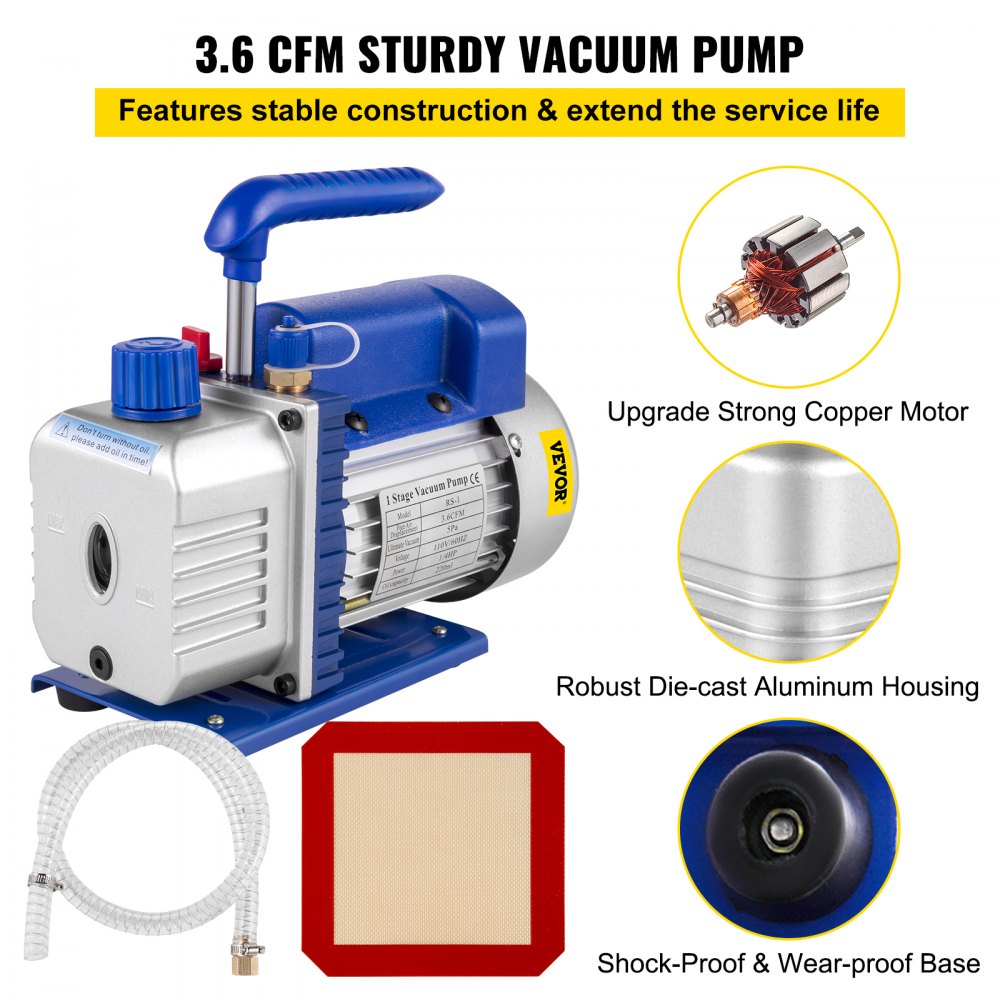 AMITOOLS Vacuum Chamber with Pump, 3.6CFM 1/4HP Vacuum Pump with High-Capacity 1.5 Gallon Vacuum Chamber, Vacuum Pump Chamber Kit Vacuum Degassing Chamber Kit