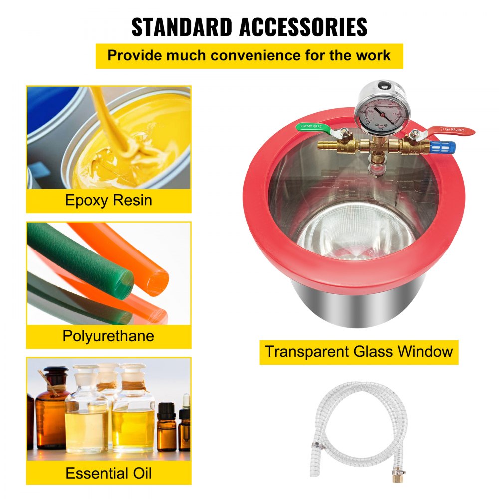 AMITOOLS 1.5 Gallon Vacuum Degassing Chamber Kit Stainless Steel Degassing Chamber 5.7L Vacuum Chamber Kit with 3 CFM 1/4 HP Vacuum Pump HVAC(3CFM Vacuum Pump + 1.5 Gallon Vacuum Chamber)