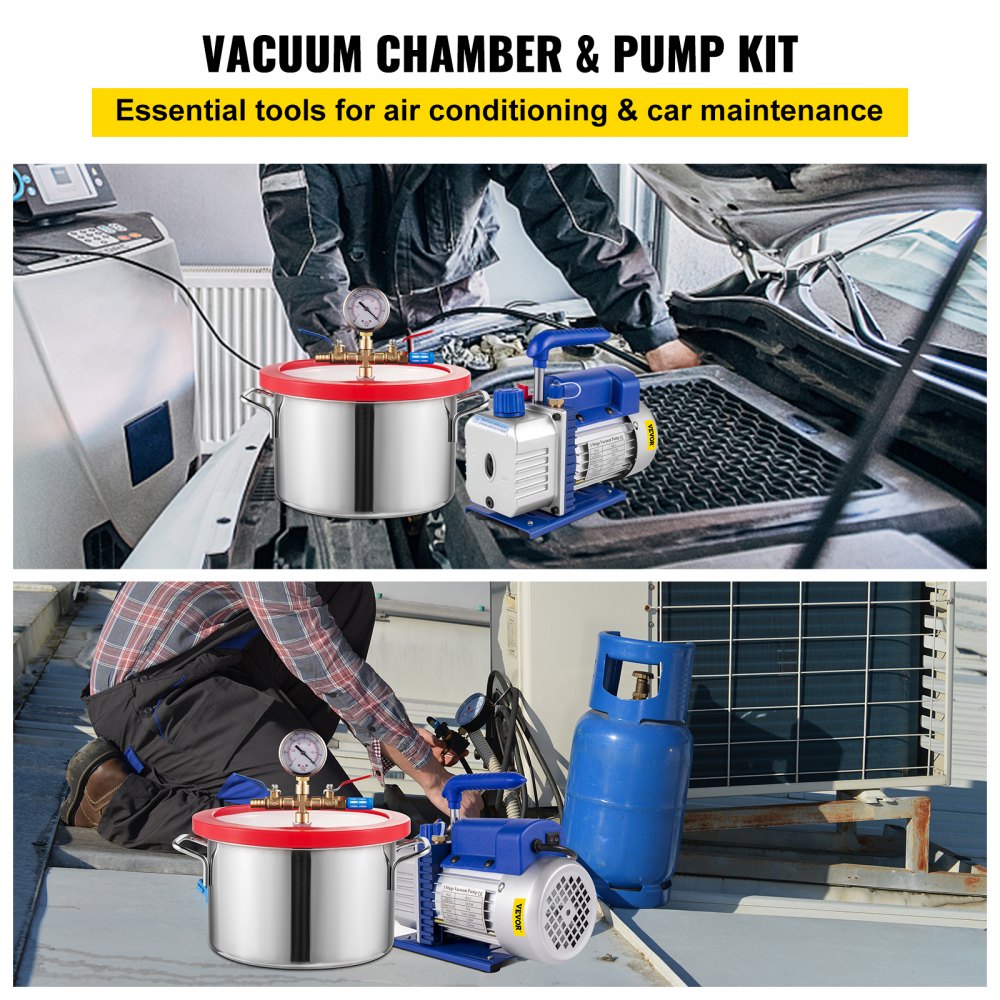 AMITOOLS 1 Gallon Vacuum Degassing Chamber Stainless Steel Degassing Chamber 3.8L Vacuum Chamber Kit with 3 CFM Single Stage Vacuum Pump(3CFM Vacuum Pump + 1 Gallon Vacuum Chamber)