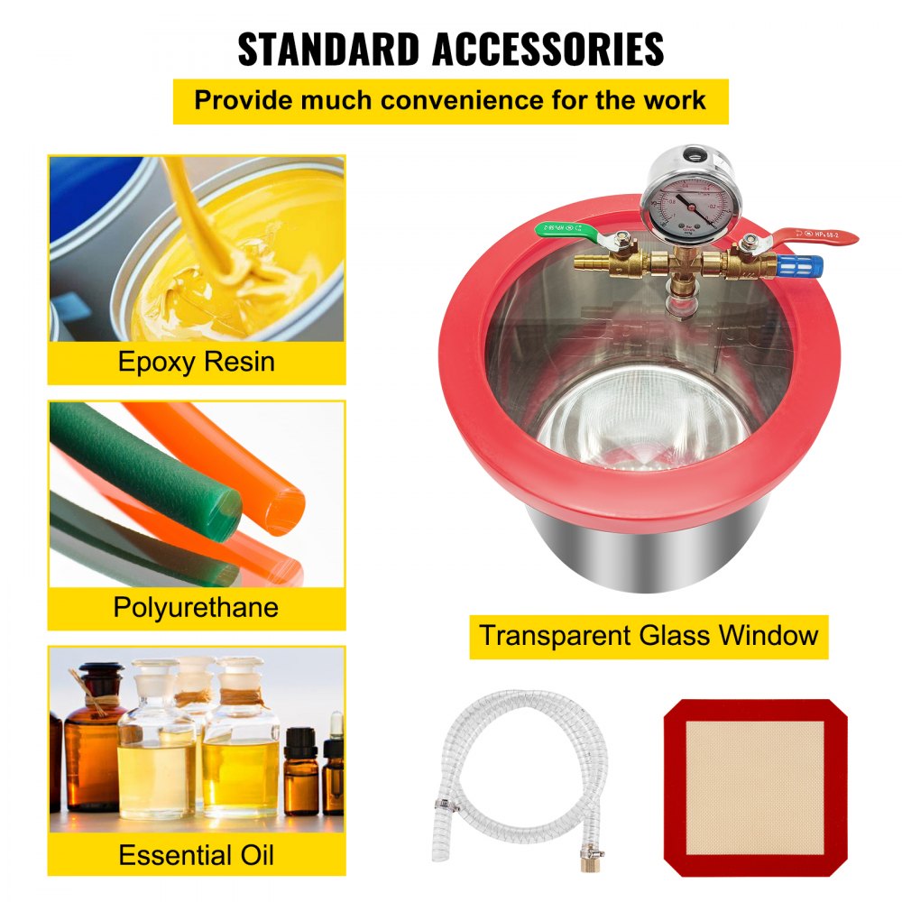 AMITOOLS 1 Gallon Vacuum Degassing Chamber Stainless Steel Degassing Chamber 3.8L Vacuum Chamber Kit with 3 CFM Single Stage Vacuum Pump(3CFM Vacuum Pump + 1 Gallon Vacuum Chamber)