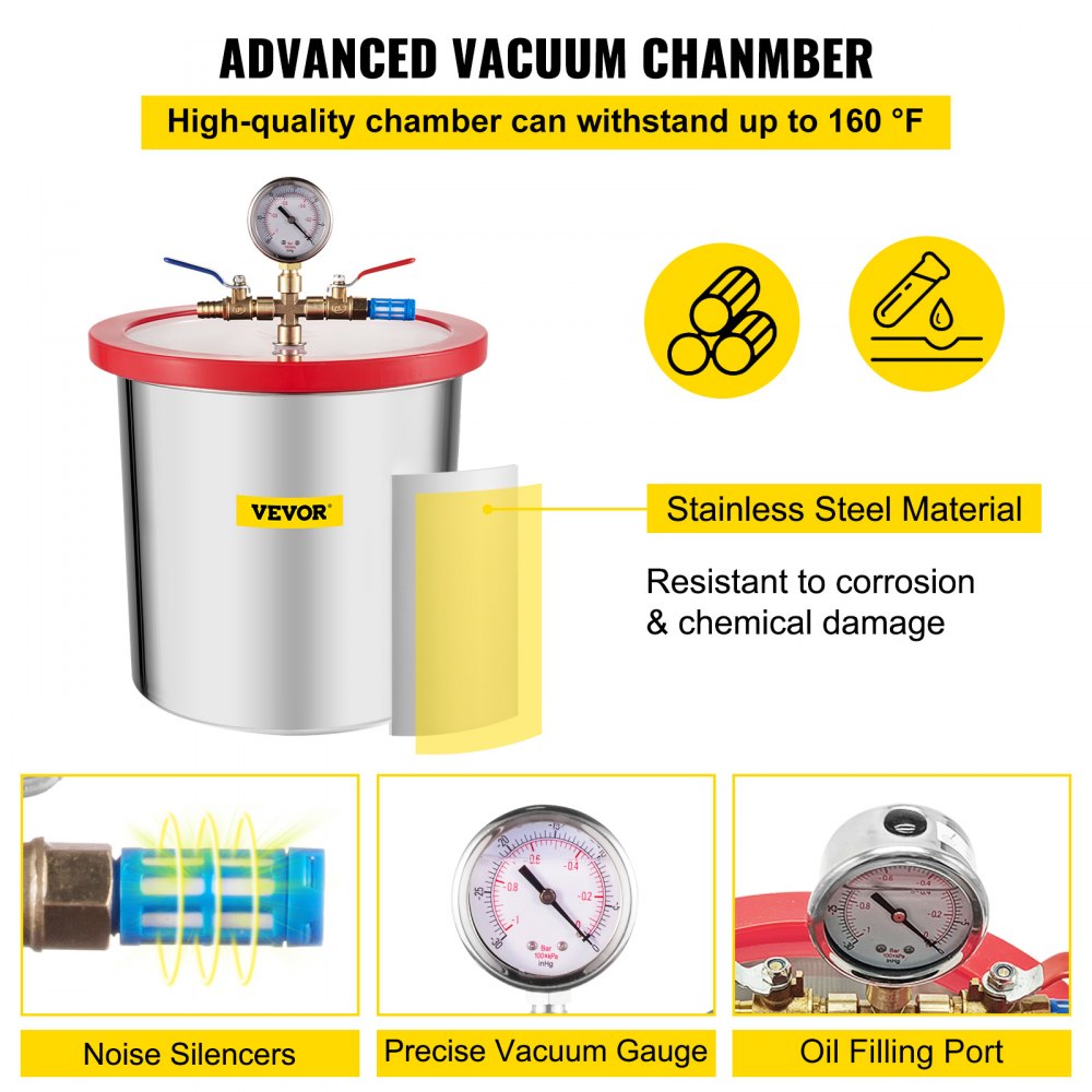 AMITOOLS3 Gallon Stainless Steel Vacuum Degassing Chamber Kit 3CFM Vacuum Pump