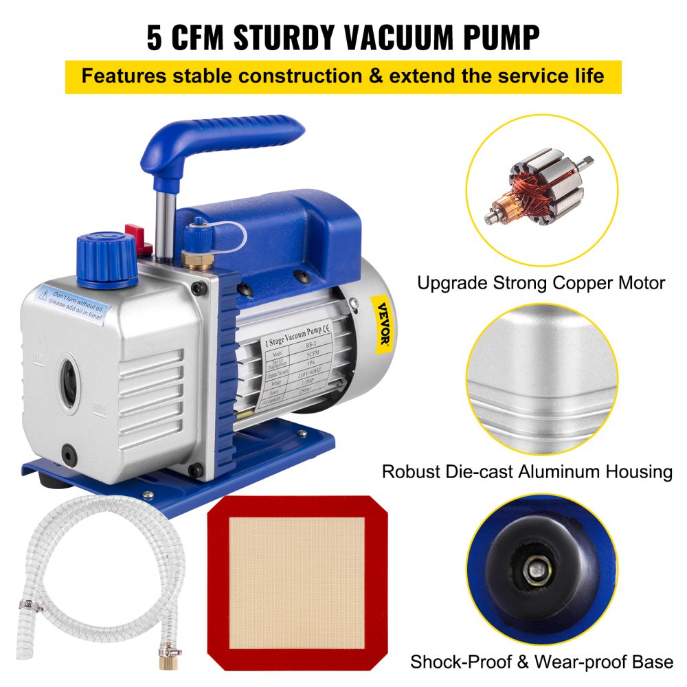 AMITOOLS 2 Gallon Vacuum Chamber With 5CFM Single-Pole Vacuum Pump, Acylic Lid Easy to Observe, Suitable For Silica and Resin, Not For Corrosive Chemicals