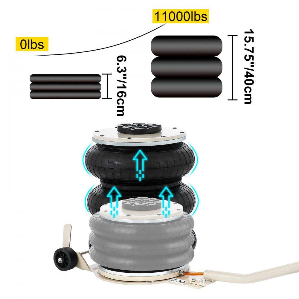 AMITOOLS Pneumatic Jack, 5 Ton/11023 lbs Triple Bag Air Jack, Lifting Height 6.3-15.75 Inch, Inflatable Car Jack with Long Handle, Lifter Pneumatic Air Jack for Garage Car Lifting Repair