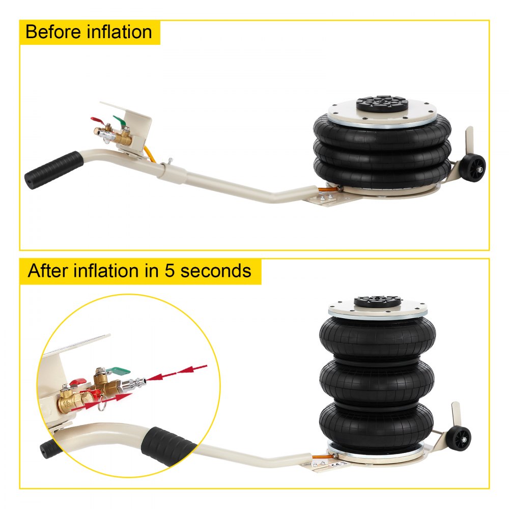 AMITOOLS Pneumatic Jack, 5 Ton/11023 lbs Triple Bag Air Jack, Lifting Height 6.3-15.75 Inch, Inflatable Car Jack with Long Handle, Lifter Pneumatic Air Jack for Garage Car Lifting Repair