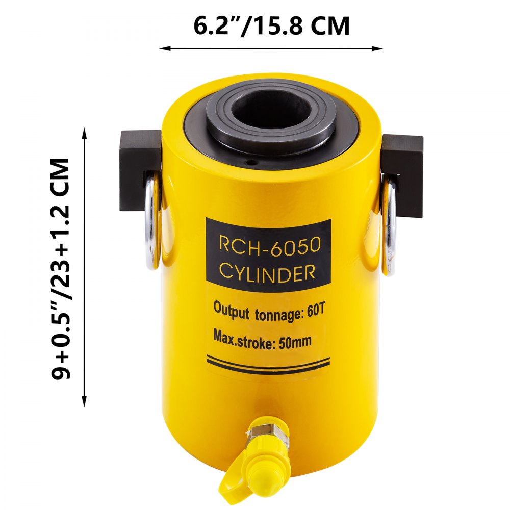 AMITOOLS 60T 2 Inch Hydraulic Cylinder Jack Hollow Single Acting Hydraulic Ram Cylinder 50mm Hydraulic Lifting Cylinders for Riggers Fabricators (60T 2 Inch Hollow)