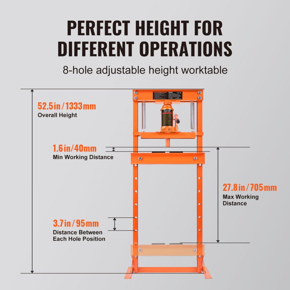 AMITOOLS Hydraulic Shop Press, 12 Ton H-Frame Hydraulic Garage/Shop Floor Press, Adjustable Shop Press with Press Plates, Heavy Duty Hydraulic Press for Garage, Shop, Workshop