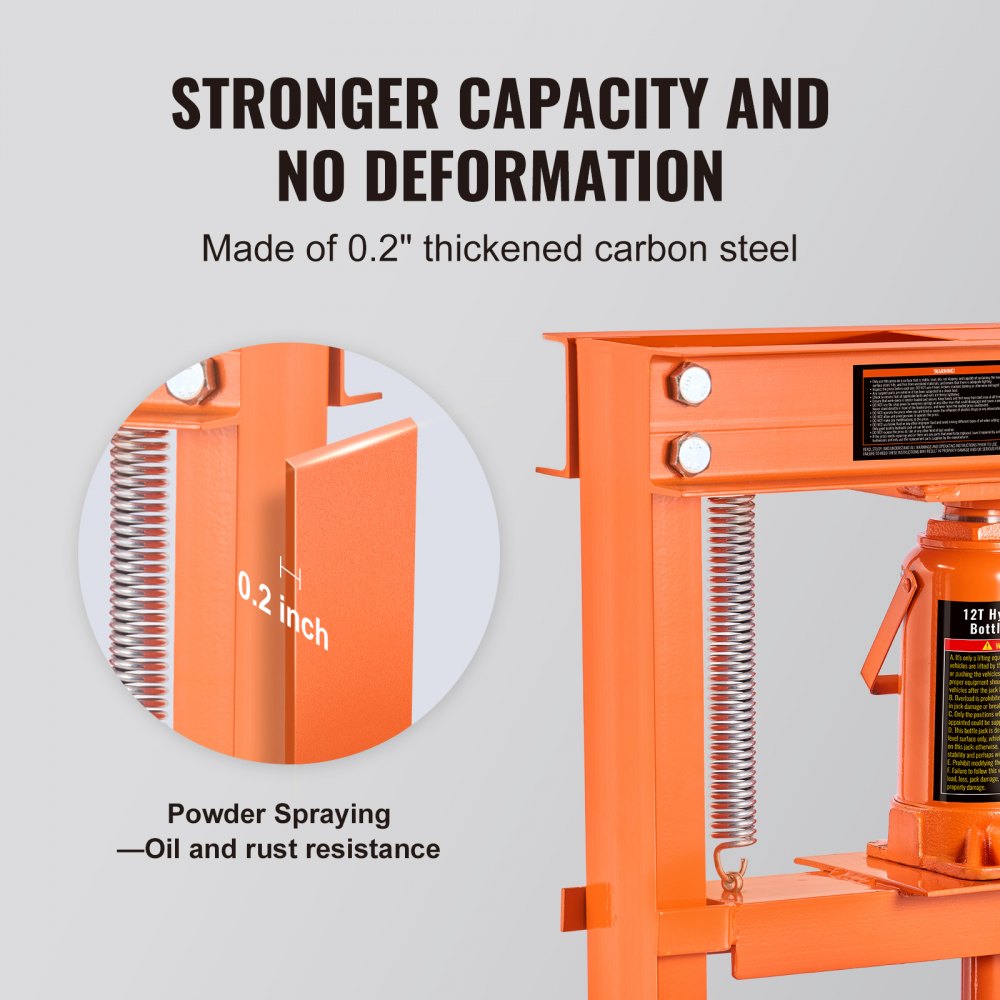 AMITOOLS Hydraulic Shop Press, 12 Ton H-Frame Hydraulic Garage/Shop Floor Press, Adjustable Shop Press with Press Plates, Heavy Duty Hydraulic Press for Garage, Shop, Workshop